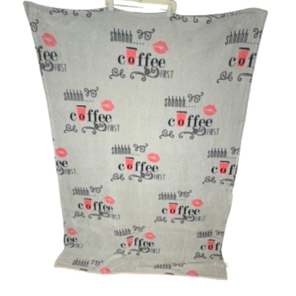 Blueberry Cove "Coffee First" Gray Oversized Blanket/Throw - 47" x 66 1/2"